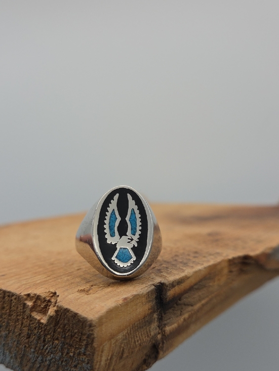Other - Vintage Native American Turquoise‎ Onyx Eagle Ring Men's 13